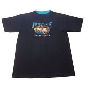 Cal Cru Sweater Mens Adult Medium Amish Country Dark Blue Emb Short Sleeve